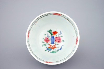 A set of five Chinese famille rose cups and saucers, Qianlong