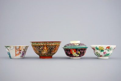 Een lot van 10 diverse Chinese famille rose en Bencharong kommen, 19/20e eeuw