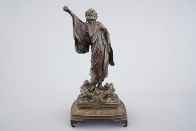 A fine Japanese bronze figure of a sage on base, Meiji, 19th C.