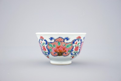 A set of five Chinese famille rose cups and saucers, Qianlong