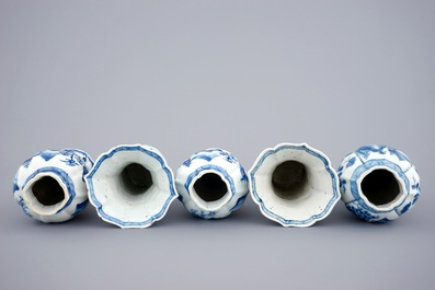 A Chinese blue and white five piece garniture, Kangxi