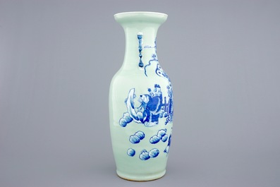 A fine Chinese blue and white on celadon ground "Immortals" vase, 19th C.