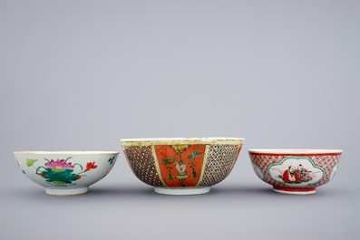 Een lot van 10 diverse Chinese famille rose en Bencharong kommen, 19/20e eeuw