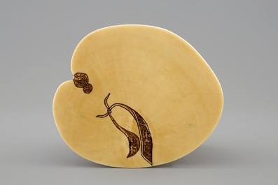 A Japanese ivory brushwasher group, Meiji, 19th C.