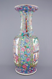 A massive Chinese famille rose on blue ground vase with a court scene, 19th C.