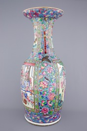 A massive Chinese famille rose on blue ground vase with a court scene, 19th C.
