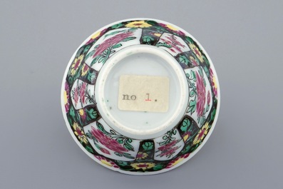 A Chinese famille noire cup and saucer, Yongzheng, 1723-1735
