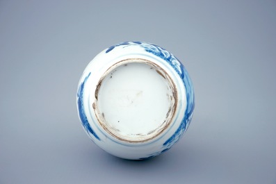 A Chinese blue and white bottle shaped vase with silver mount, Kangxi