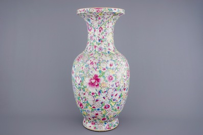 A massive Chinese famille rose millefleurs vase, 19th C.