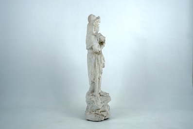 A Chinese carved marble figure of a female immortal