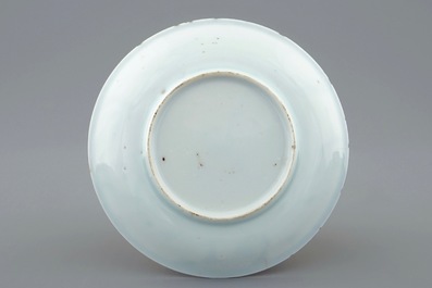 A blue and white Chinese cup and saucer with a sage on a donkey, Kangxi