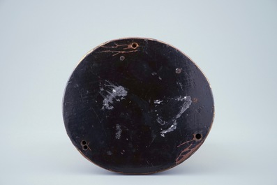 A Japanese carved and signed ivory brushpot on gilt-lacquered stand, Meiji, 19th C.