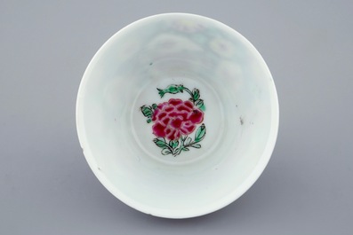 A Chinese famille noire cup and saucer, Yongzheng, 1723-1735