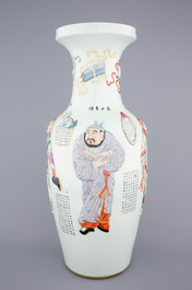 A massive Chinese relief-decorated famille rose "Wu Shuang Pu" vase, 19th C.