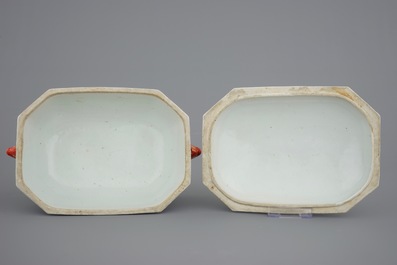 A monogrammed Chinese famille rose 25-piece service with a tureen on stand, Qianlong, 18th C.