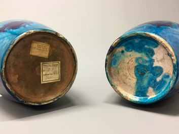 Een samengesteld paar Chinese vazen in turquoise en aubergine flamb&eacute; glazuur, 18/19e eeuw