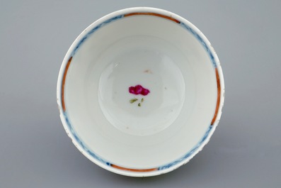 A Chinese famille rose cup and saucer with pseudo tobacco leaf design, Qianlong, 18th C.