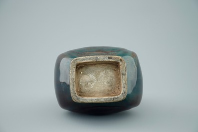 A Chinese monochrome aubergine fanghu shape vase, 19th C.