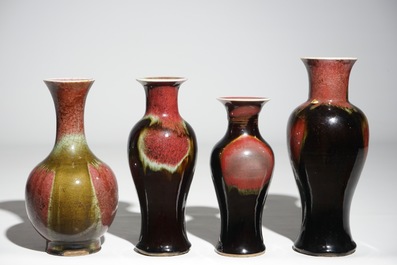 A lot of 4 Chinese flambe glazed vases, 19/20th C.