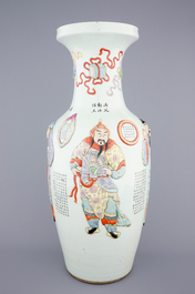 A massive Chinese relief-decorated famille rose "Wu Shuang Pu" vase, 19th C.