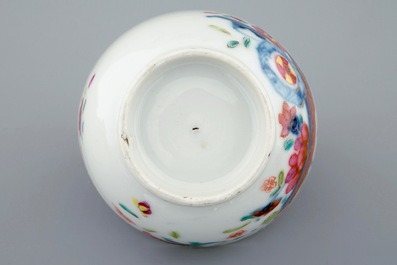 A Chinese famille rose cup and saucer with pseudo tobacco leaf design, Qianlong, 18th C.