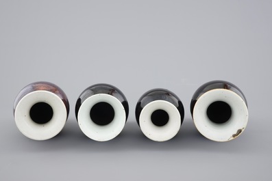 A lot of 3 Chinese mirror black and a flambe-glazed vase, 19/20th C.