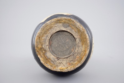A Chinese black-glazed cizhou double gourd vase, Yuan or Ming