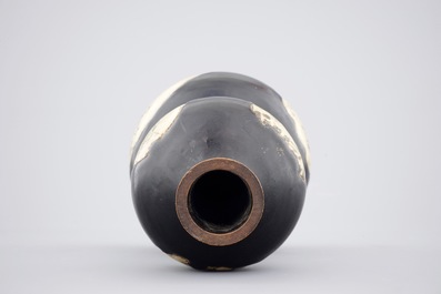 A Chinese black-glazed cizhou double gourd vase, Yuan or Ming
