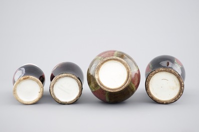 A lot of 4 Chinese flambe glazed vases, 19/20th C.
