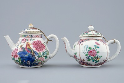 Two Chinese famille rose teapots and covers, Yongzheng/Qianlong
