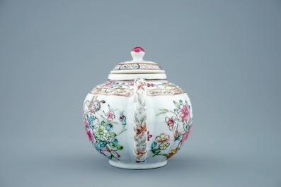 A Chinese famille rose teapot and 2 eggshell cups, Yongzheng, 1723-1735