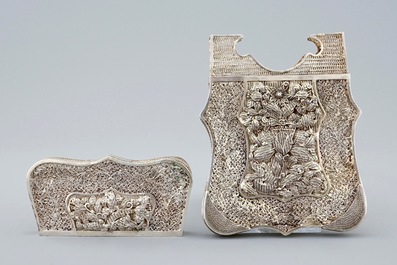 A Chinese filigree silver card box, 19th C.