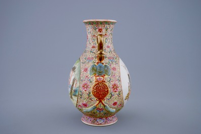 A Chinese famille rose hu vase, Republic, 20th C.