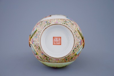 A Chinese famille rose hu vase, Republic, 20th C.