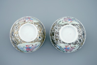 A Chinese famille rose teapot and 2 eggshell cups, Yongzheng, 1723-1735
