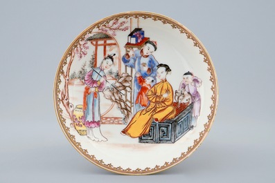 A fine Chinese famille rose mandarin cup and saucer, Qianlong, 18th C.