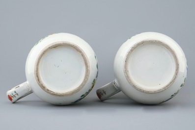 Two Chinese famille rose export porcelain beer mugs, Qianlong