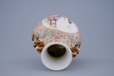 A Chinese famille rose hu vase, Republic, 20th C.