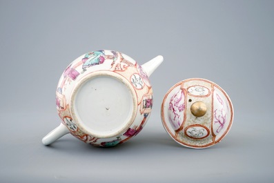 Une th&eacute;i&egrave;re en porcelaine de Chine &agrave; d&eacute;cor mandarin, Qianlong, 18&egrave;me
