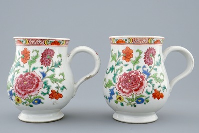 Two Chinese famille rose export porcelain beer mugs, Qianlong
