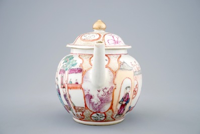 Une th&eacute;i&egrave;re en porcelaine de Chine &agrave; d&eacute;cor mandarin, Qianlong, 18&egrave;me