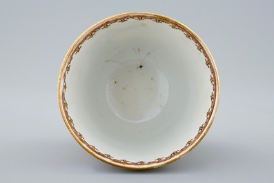 A fine Chinese famille rose mandarin cup and saucer, Qianlong, 18th C.