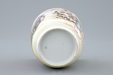 A fine Chinese famille rose mandarin cup and saucer, Qianlong, 18th C.