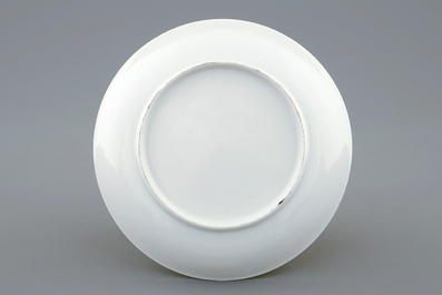 A Chinese export porcelain European subject cup and saucer, Yongzheng/Qianlong