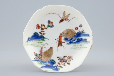 A Chinese semi-eggshell cup and saucer with quails, Yongzheng/Qianlong