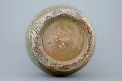 A Chinese incised Longquan celadon vase, Ming Dynasty