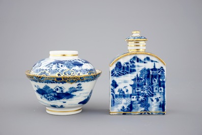 A Chinese blue, white and gilt part tea service with landscapes, Qianlong, 18th C.
