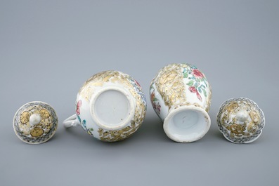 A Chinese grisaille and gilt tea caddy and a covered jug, Yongzheng, 1723-1735
