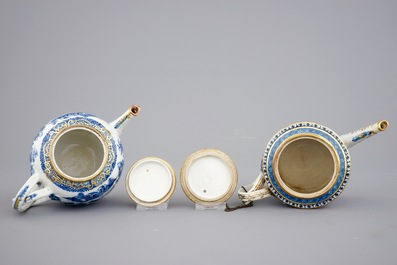 A Chinese blue, white and gilt part tea service with landscapes, Qianlong, 18th C.