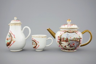 Une partie d'un service &agrave; th&eacute; en porcelaine de Chine famille rose et dor&eacute; de style Meissen, Qianlong, 18&egrave;me